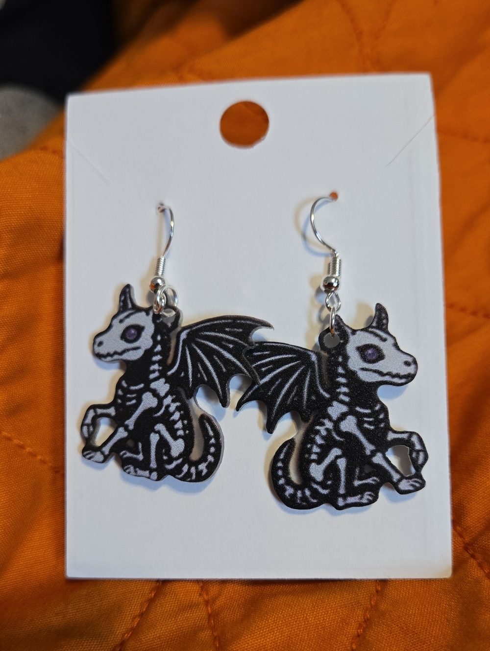 Black Skeleton Dragon Dangle Earrings